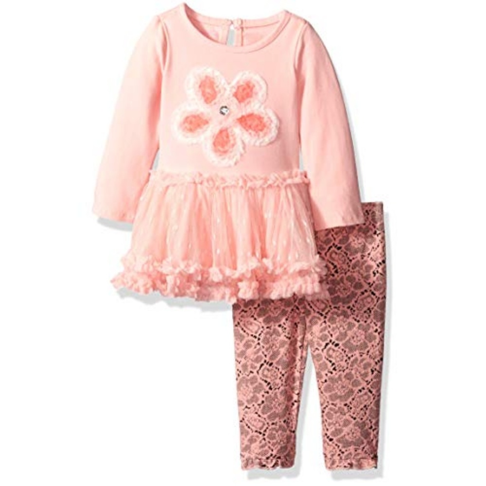 Nanette Tutu Dress Legging Set Outfit Baby Girl Coral Flower NB